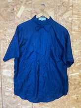 Vintage 90s Naf Naf mens navy blue twin pocket silk short sleeve shirt size XXL